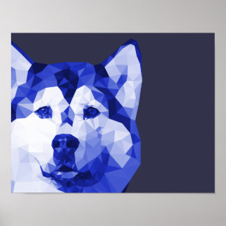 Affiche Sibérie Husky Low Poly Art en bleu