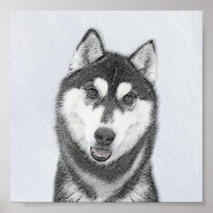 Affiche Sibérie Husky (noir et blanc) Peinture Chien Art