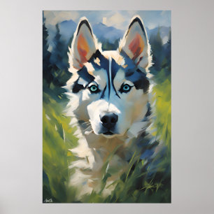 Affiche Sibérie Husky Puppy Style de peinture