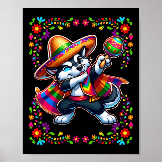 Affiche Sibérien Husky Cinco De Mayo Pet Lover Funny Chien (Devant)