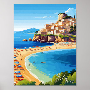 Affiche Sicile Italie Art vieux voyage illustration
