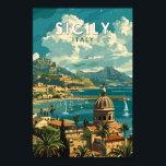 Affiche Sicile Italie Travel Art Vintage<br><div class="desc">Conception de déplacement vectoriel rétro en Sicile. La Sicile,  la plus grande île méditerranéenne,  se trouve juste à côté du "pied" de la "botte" italienne. Sa riche histoire se reflète dans des sites comme la Vallée des Temples.</div>