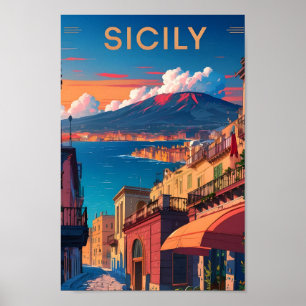 Affiche Sicile Italie Vintage voyage d'art Illustration