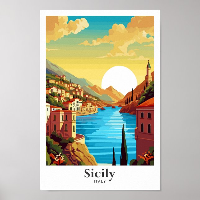 Affiche Sicile Italie Vintage voyage d'art Illustration (Devant)