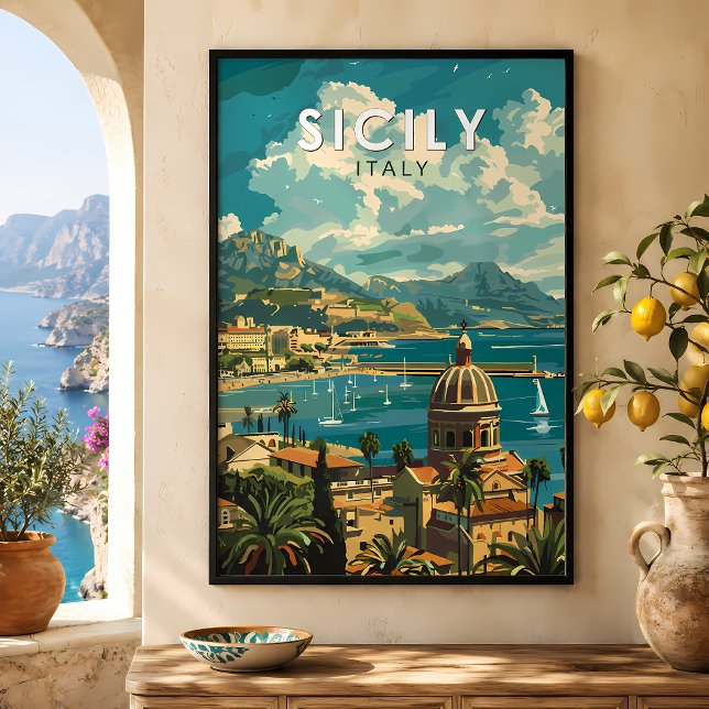 Affiche Sicile Italie Voyage Art Vintage (Créateur téléchargé)