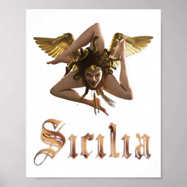 Affiche Sicile / Méduse sicilienne Trinacria  (Devant)