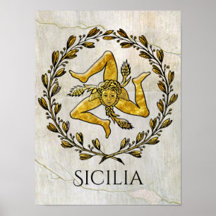 Affiche Sicilienne Trinacria Olive Wreath Your Text