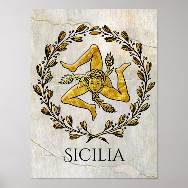Affiche Sicilienne Trinacria Olive Wreath Your Text (Devant)