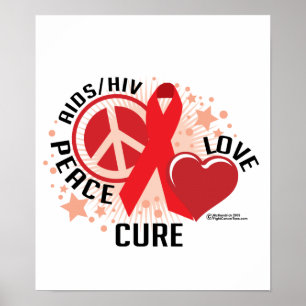 Affiche Sida/HIV Peace Love Cure