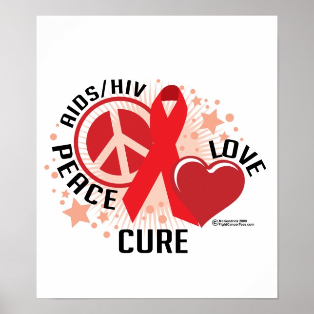 Affiche Sida/HIV Peace Love Cure (Devant)
