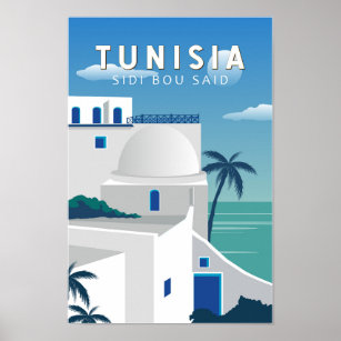 Affiche Sidi Bou Said Tunisia Retro Travel Art Vintage