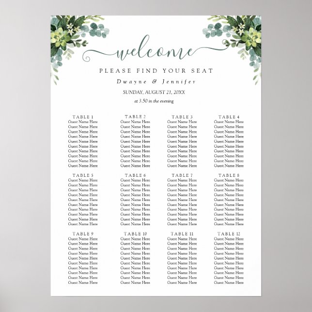 Affiche Siège de mariage d'été de verdure d'eucalyptus Boh (Devant)