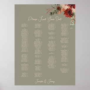 Affiche Siège de mariage floral vert automne rustique boho