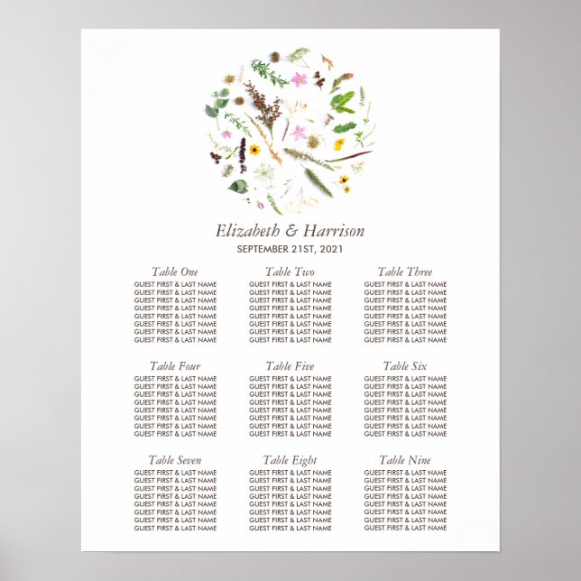 Affiche Siège Mariage à fleurs sauvages simple et élégant (Devant)