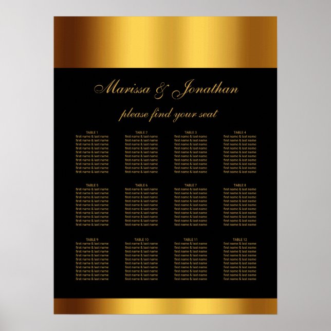Affiche Siège Mariage de luxe Black Gold Script (Devant)