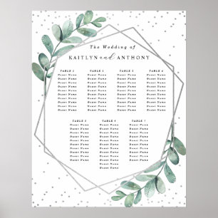 Affiche Siège Mariage Eucalyptus Géométrique Argent
