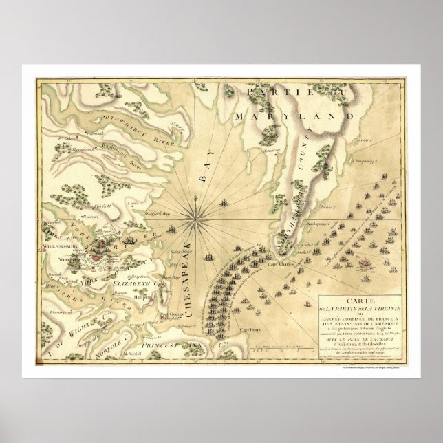 Affiche Siege of Yorktown Map 1781 (Devant)
