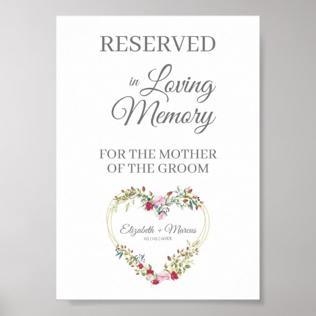 Affiche Siège réservé pour le mariage Fleur de cœur en sou (Devant)