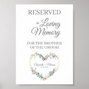 Affiche Siège réservé pour les proches de mariage Cœur flo
