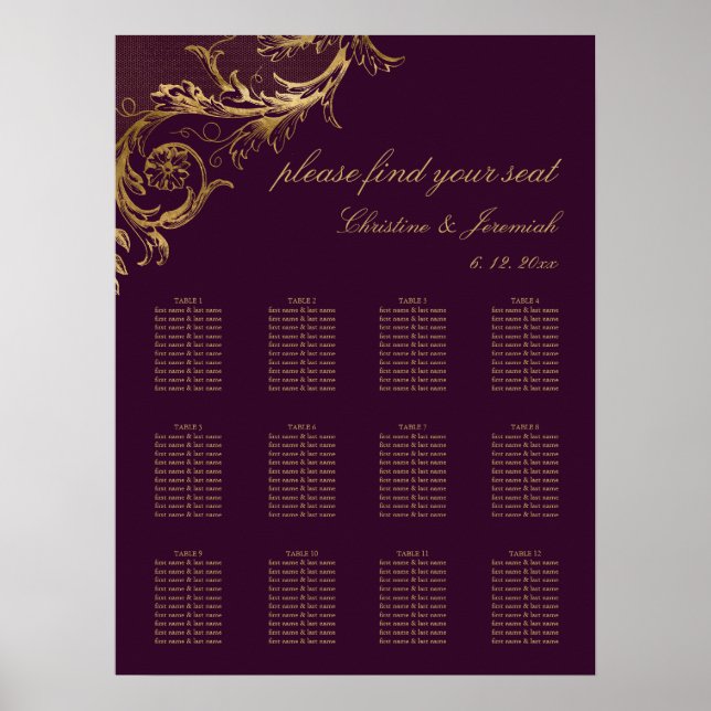 Affiche Siège vintage Purple Gold Mariage damassé (Devant)