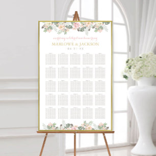 Affiche Sièges de mariage bohème floraux rose et or