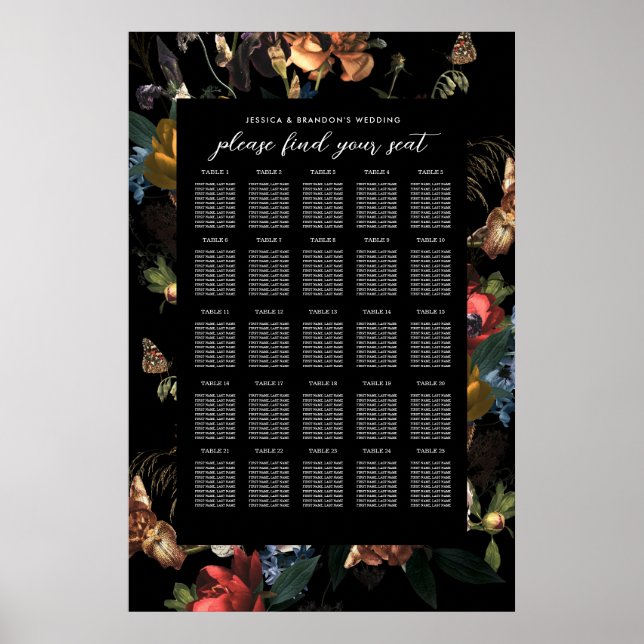 Affiche Sièges de mariage floraux romantiques sombres et l (Devant)