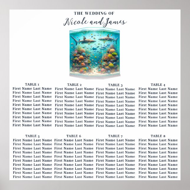 Affiche Sièges de siège aquarelle aquatique Requins & Pois (Devant)