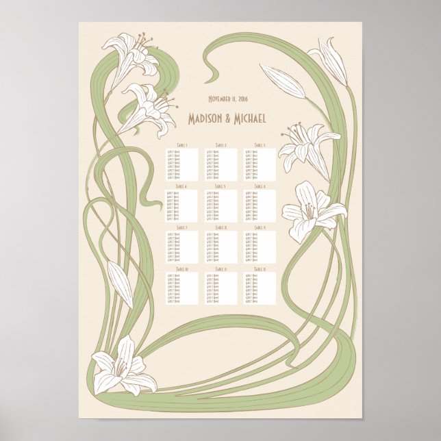 Affiche Sièges Mariages Lys blancs Graphique 12 Tableaux (Devant)