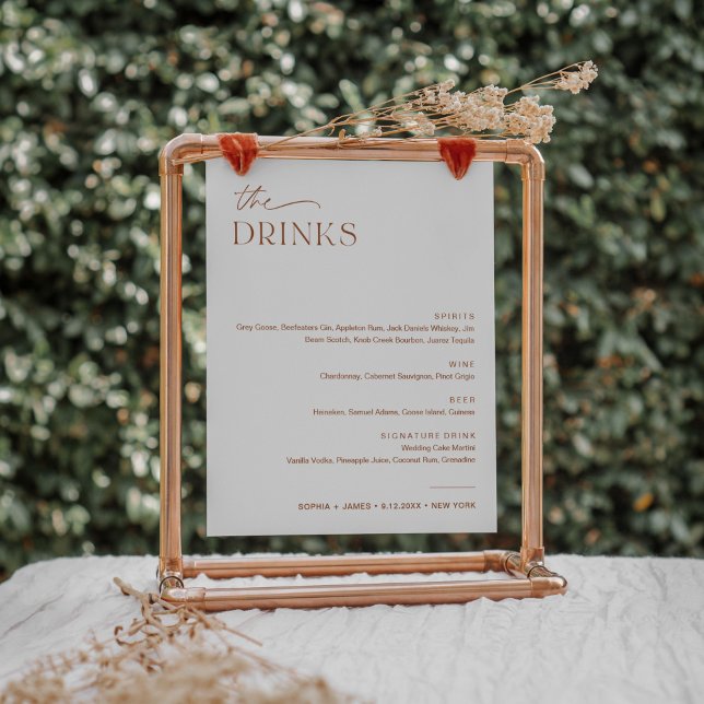 Affiche SIENNA Mariage Bar Bar Boire Menu Signer (Créateur téléchargé)