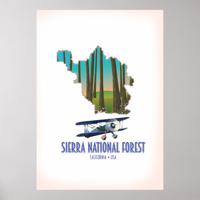Affiche Sierra Forêt California USA carte (Devant)