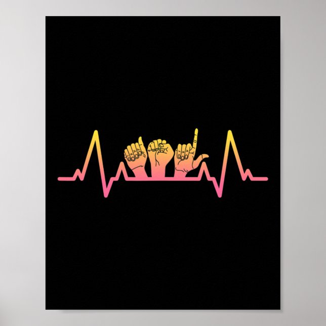 Affiche Sign Language Heartbeat Tee Teacher Deaf Awareness (Devant)