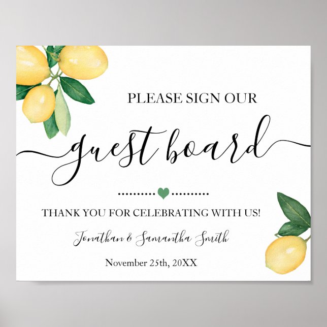 Affiche Sign Our Guest Board Wedding Reception Lemons Sign (Devant)