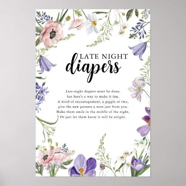 Affiche Signal Baby shower fleur sauvage Late Night Diapés (Devant)
