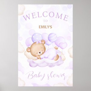 Affiche Signal d'accueil de Baby shower pourpre