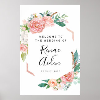 Affiche Signal d'accueil fleuri géométrique Mariage, flora