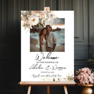 Affiche Signal d'accueil mariage, photo et fleurs d'aquare