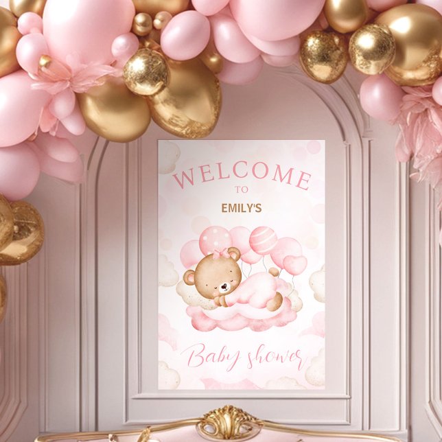 Affiche Signal de bienvenue du Baby shower de la fille d'a (We Can Bearly Wait Girl Baby Shower Welcome Sign Poster)