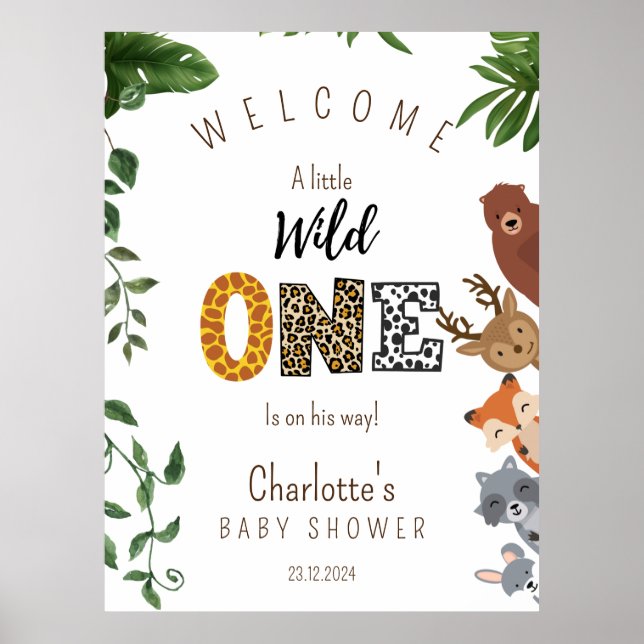 Affiche Signal de bienvenue du baby shower Wild One Safari (Devant)