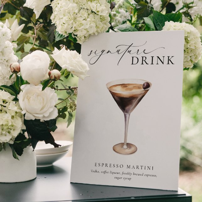 Affiche Signal de boisson Ellesmere Modern Minimal Signatu (Signature Drinks Sign Ellesmere White)