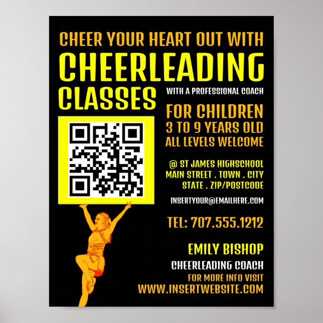 Affiche Signal de code QR pom-pom girl, Classes Cheerled (Devant)