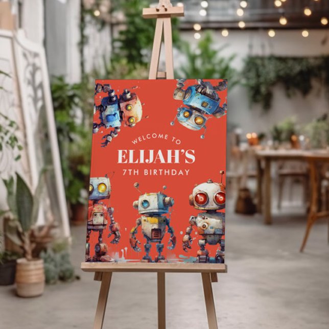 Affiche Signal de fête d'anniversaire Orange Robot Tech Ge (Créateur téléchargé)