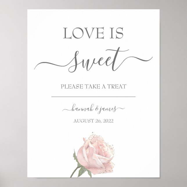 Affiche Signal de table de dessert Rose Hannah Mariage (Devant)