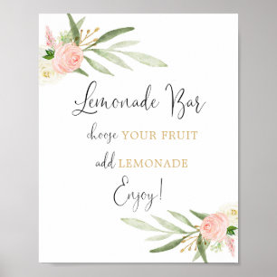 Affiche Signal floral or blanc rose pâle Lemonade Bar