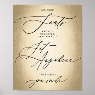 Affiche Signal Mariage Calligraphy Script Gold Sit Anywher