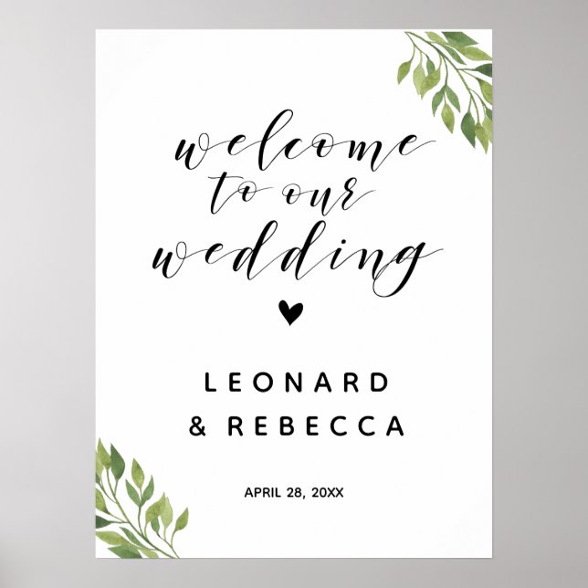 Affiche Signal mariage de bienvenue verdure botanique (Devant)