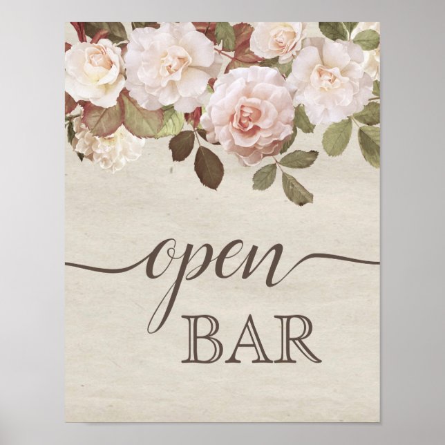Affiche Signal Mariage Rose vintage "Open Bar" (Devant)