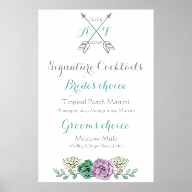 Affiche Signal mariage signature cocktails fleur bothaniqu (Devant)