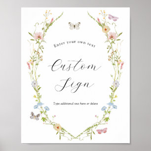 Affiche Signal texte personnalisé fleur sauvage et papillo