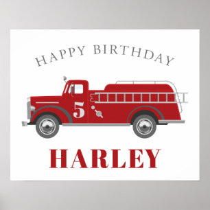 Affiche Signaler l'alarme incendie camion fête d'anniversa