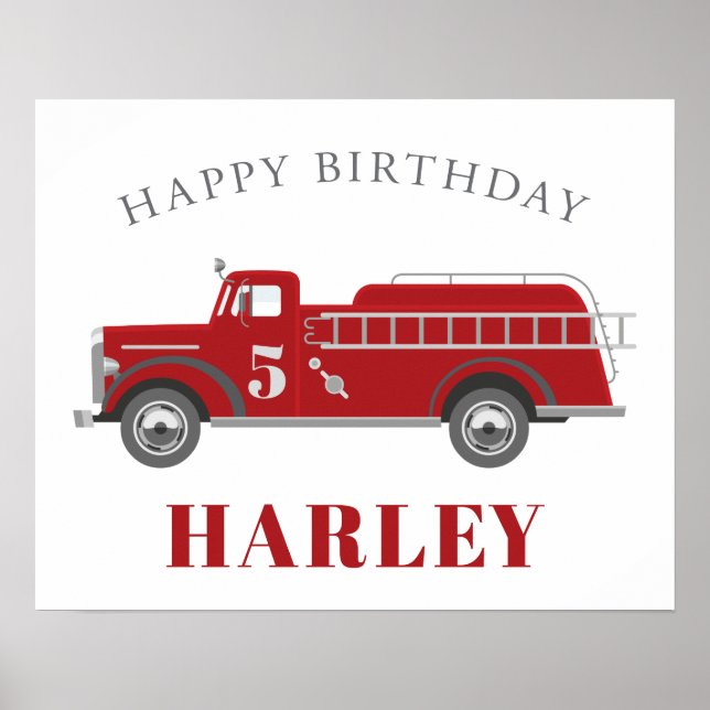 Affiche Signaler l'alarme incendie camion fête d'anniversa (Devant)